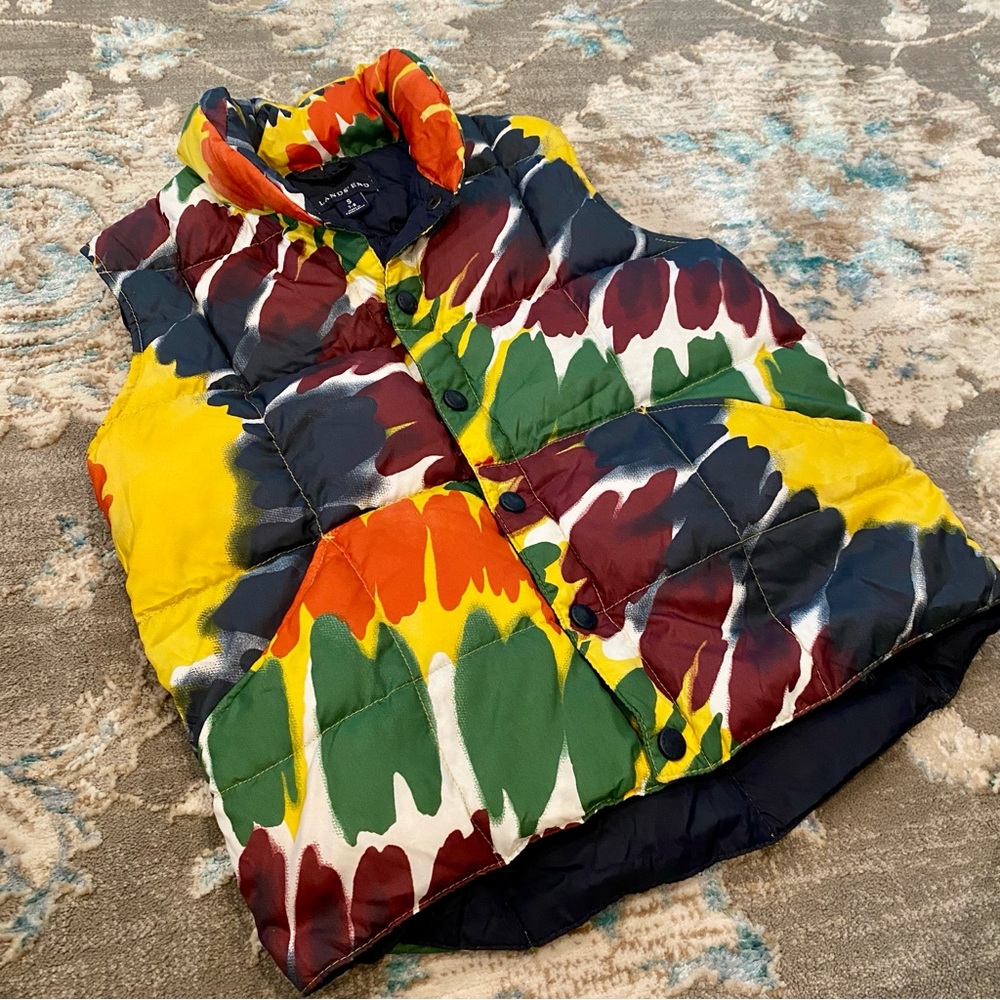 Lands’ End Down Puffer Vest Tie-Dye Print Size 7-8